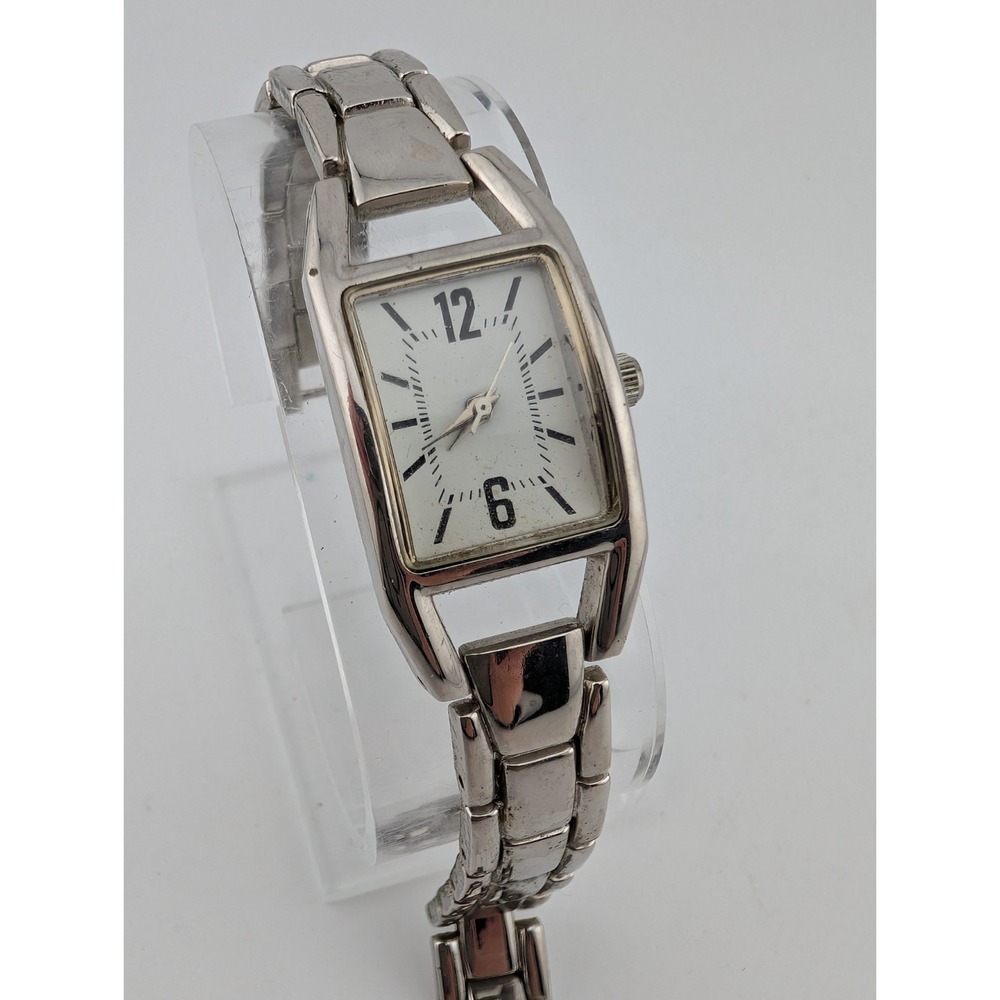 Time & Tru Tank Watch Women 20mm Silver Case 7" Band-‎ New Battery